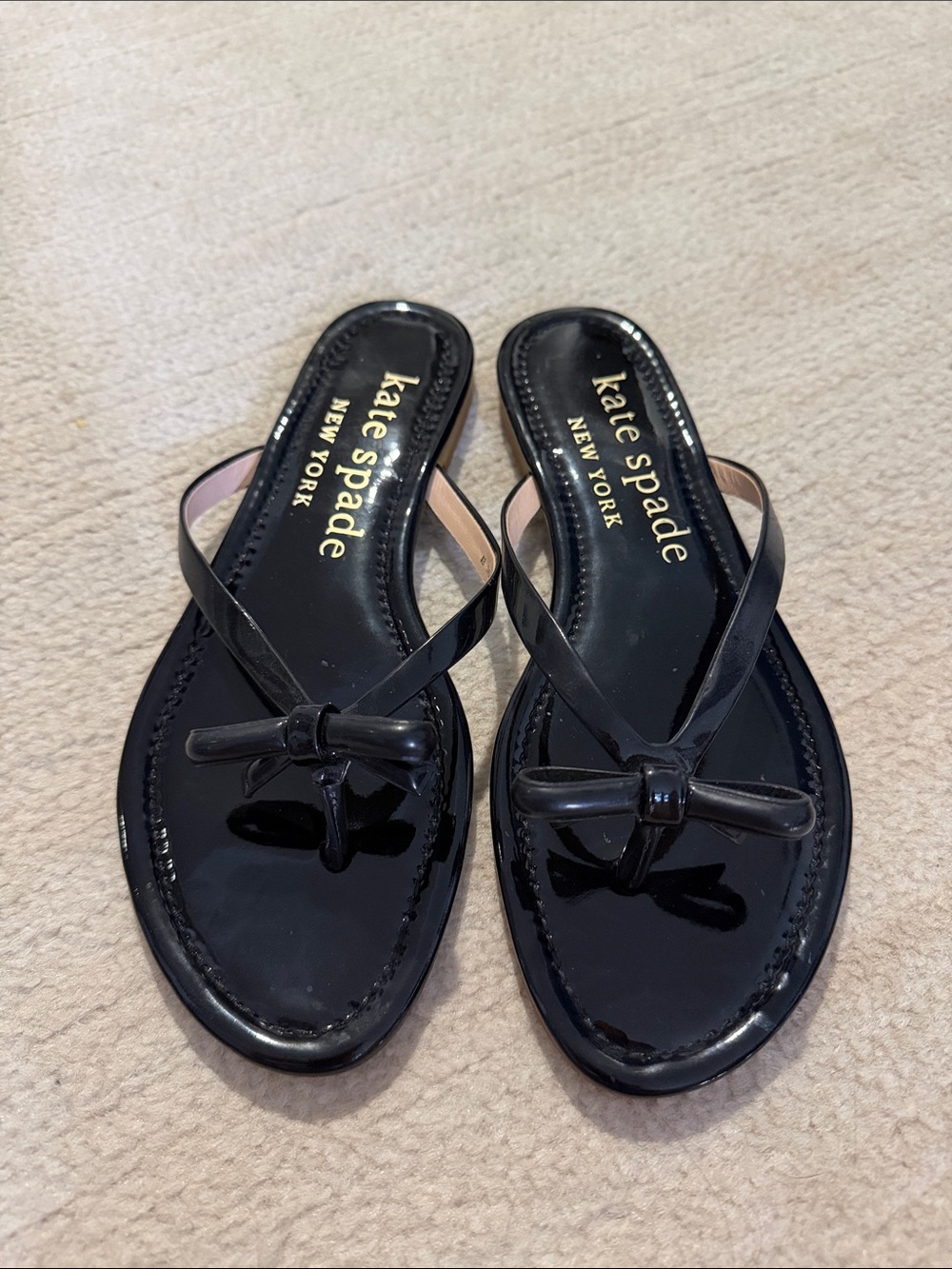 kate spade Black Patent Bow Toe-Loop Sandals